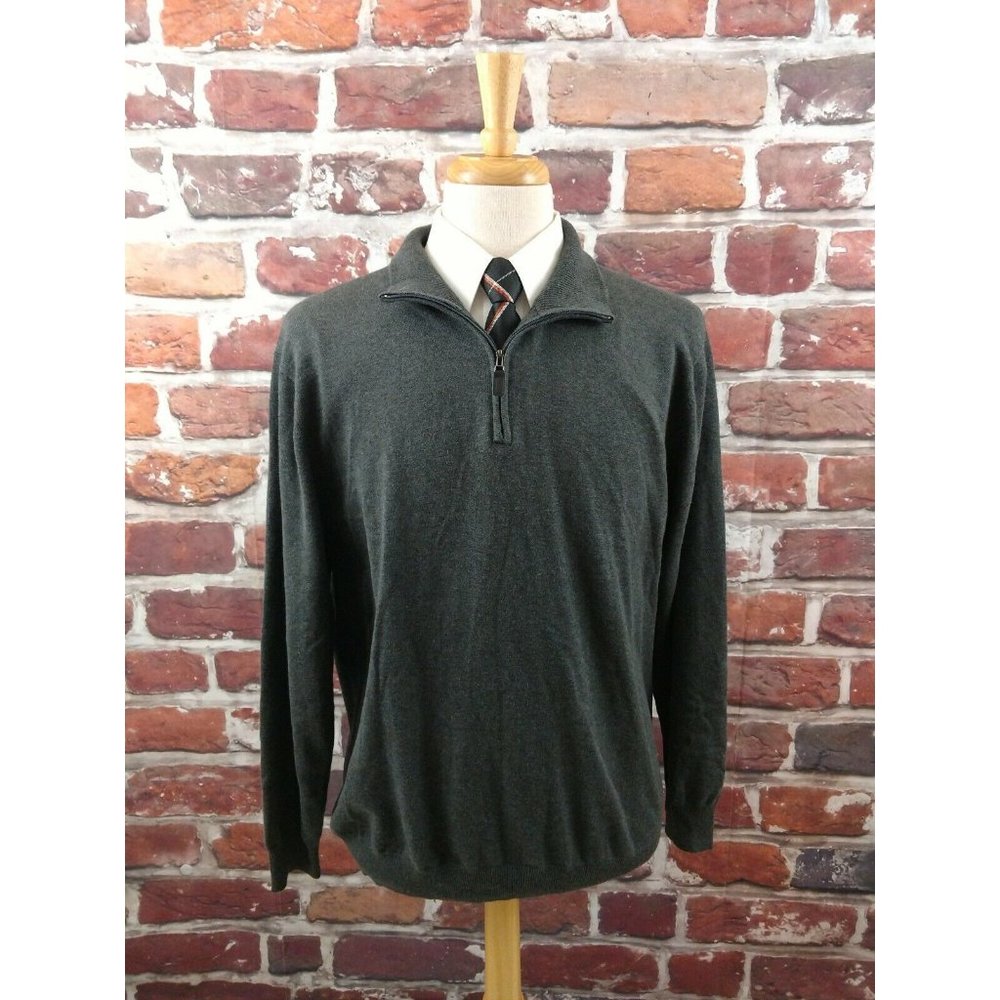 NEW JOS A BANK Signature Collection 1/4 Zip GRAY LS Pima Cotton Sweater XXL US